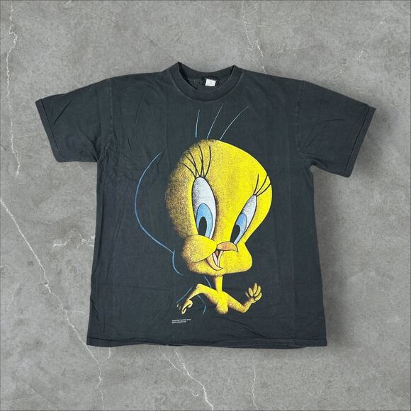 Vintage 90's Tweety Bird Shadow Looney Tunes Sz XL Single Stitch Reprint T-Shirt - Picture 1 of 10